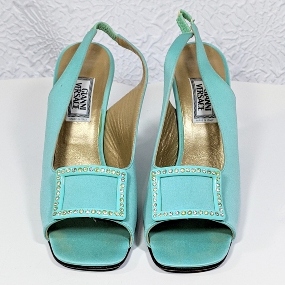VINTAGE Gianni Versace Mint Green Silk Pumps - Picture 4 of 8